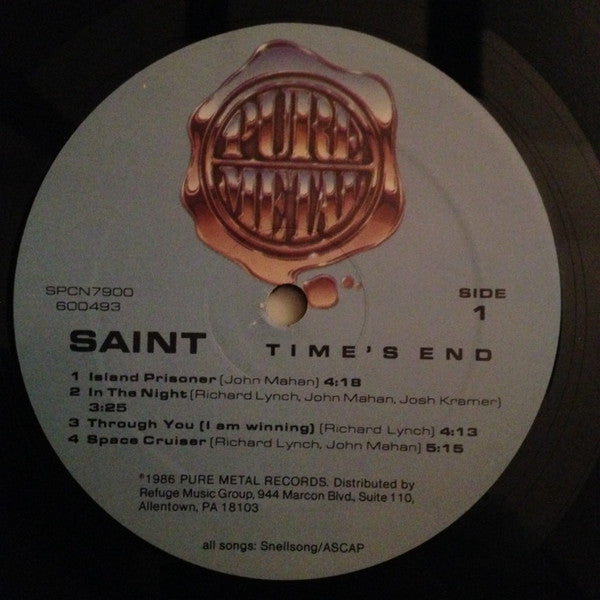 Saint – Time's End - VG+ LP Record 1986 Pure Metal USA Vinyl & Insert - Heavy Metal