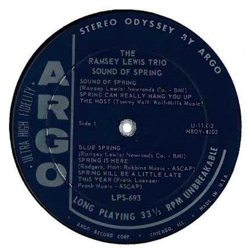 The Ramsey Lewis Trio - The Sound Of Spring - VG+ LP Record 1962 Argo USA Stereo Original Press Vinyl - Jazz - Shuga Records