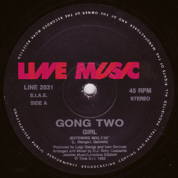 Gong Two - Girl - VG+ 12" Single Record 1992 Line Music Italy Vinyl - Italo House - Shuga Records