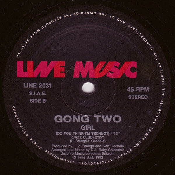 Gong Two - Girl - VG+ 12" Single Record 1992 Line Music Italy Vinyl - Italo House - Shuga Records