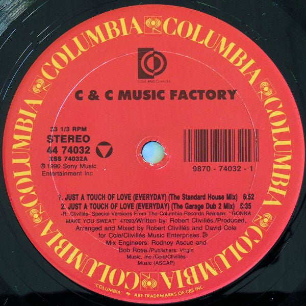 C&C Music Factory - Just A Touch Of Love - VG+ 12" Single Record 1991 Columbia USA Vinyl - House - Shuga Records