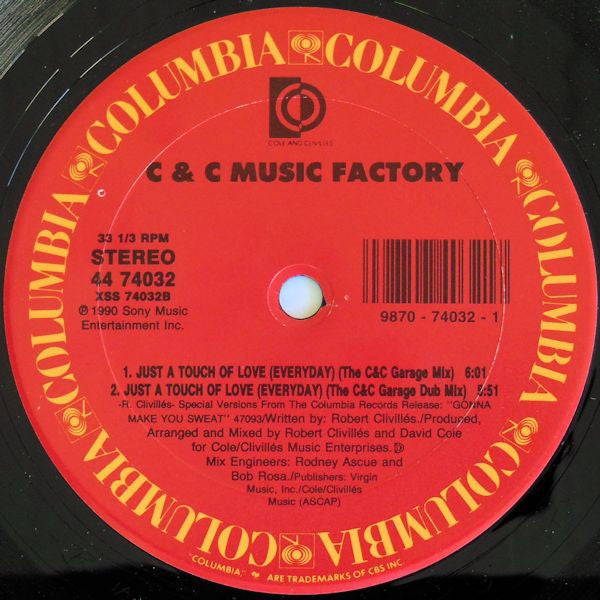 C&C Music Factory - Just A Touch Of Love - VG+ 12" Single Record 1991 Columbia USA Vinyl - House - Shuga Records