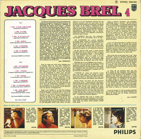 Jacques Brel – 4 - La Valse À Mille Temps (1967) - VG+ LP Record 1970 Philips France Vinyl - French Pop / Chanson