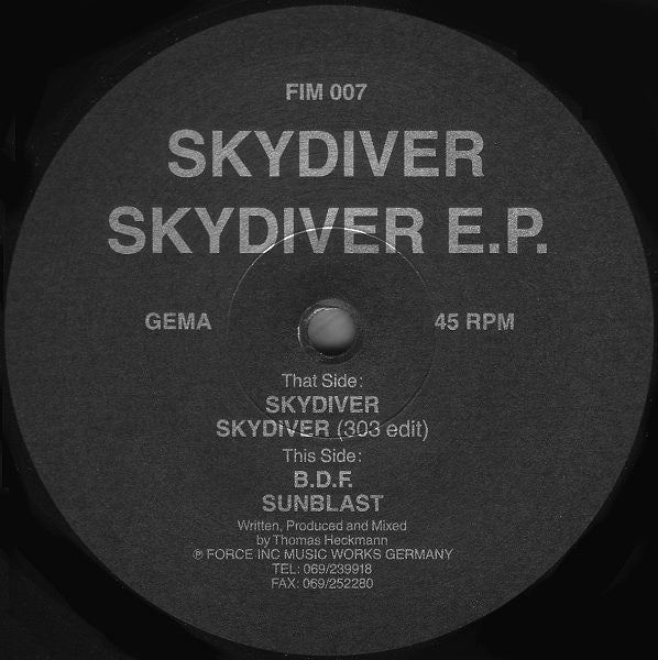 Skydiver - Skydiver E.P. - VG+ EP Record 1991 Force Inc. Music Works Germany Vinyl - Acid House / Techno