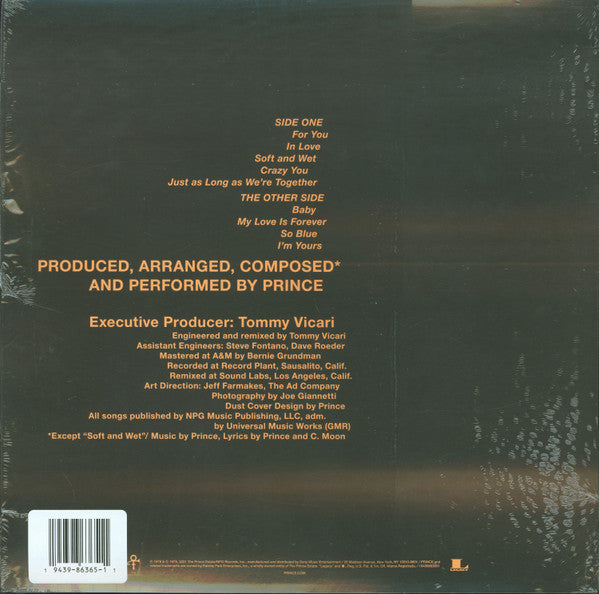 Prince - For You (1978) - Mint- LP Record 2022 The Prince Estate Sony USA Vinyl - Pop / Funk / Soul - Shuga Records