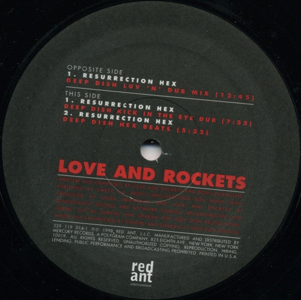 Love And Rockets - Resurrection Hex (Remixes By Deep Dish) - VG+ 12" Single Record 1998 Red Ant USA Vinyl - House / Deep House / Dub - Shuga Records