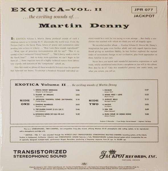 Martin Denny - Exotica Volume II (1957) - New LP Record 2022 Jackpot Tropical Green Vinyl - Jazz / Exotica / Space-Age