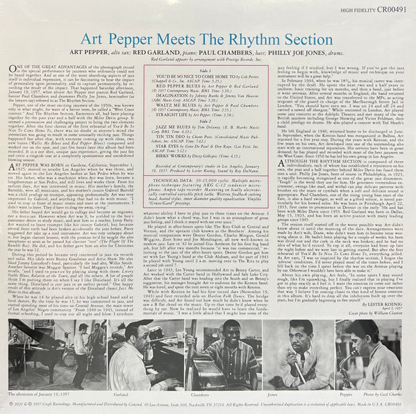 Art Pepper - Art Pepper Meets The Rhythm Section (1957) - Mint- LP Record Store Day 2022 Contemporary Craft RSD Mono 180 gram Vinyl - Jazz / Bop