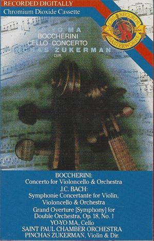 Yo-Yo Ma, Pinchas Zukerman – Boccherini, Bach: Concerto For Cello & Orchestra / Symphonie Concertante For Violin, Cello & Orchestra / Grand Overture (Symphony) For Double Orchestra - Mint- Cassette 1987 CBS USA Tape - Classical