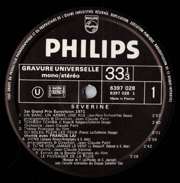 Séverine - Un Banc, Un Arbre, Une Rue - VG LP Record 1972 Philips France Original Vinyl - Pop / French Chanson - Shuga Records