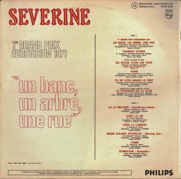 Séverine - Un Banc, Un Arbre, Une Rue - VG LP Record 1972 Philips France Original Vinyl - Pop / French Chanson - Shuga Records