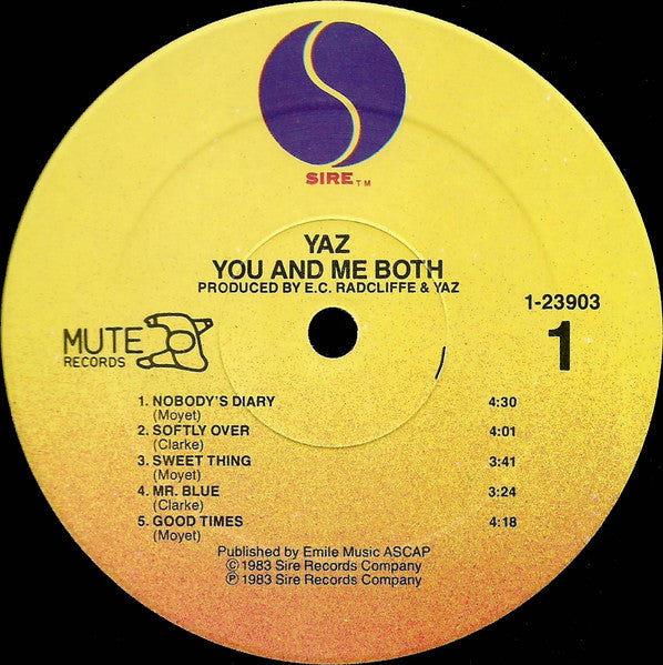 Yaz - You And Me Both - Mint- LP Record 1983 Sire Mute USA Original Vinyl - Pop / Synth-Pop