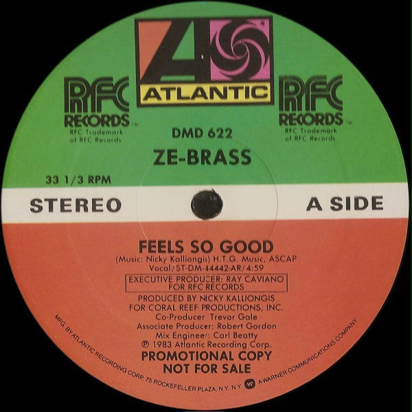 Ze-Brass - Feels So Good - Mint- 12" Single Record 1983 Atlantic RFC USA Promo Vinyl - Disco / Funk