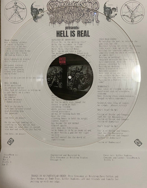 Greed Worm - Hell Is Real - Mint- LP Record 2022 Tomb Tree Clear Lathe Cut Vinyl - Rock / Hardcore / Grindcore / Crust