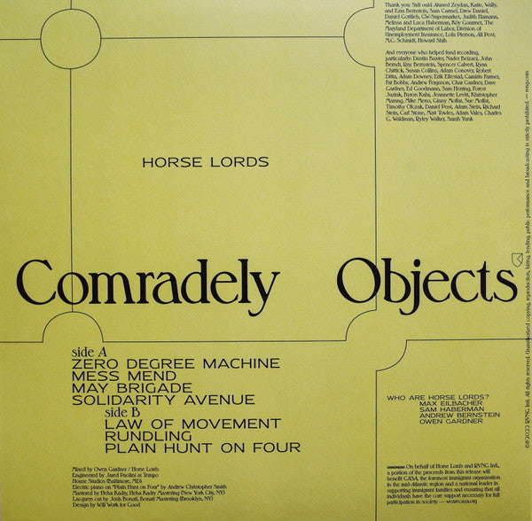Horse Lords - Comradely Objects - New LP Record 2022 RVNG Intl. White Vinyl & Download - Math Rock / Krautrock / Experimental