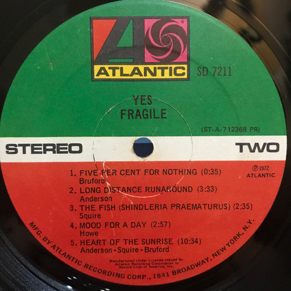 Yes – Fragile - Mint- LP Record 1972 Atlantic Club Edition USA Vinyl - Prog Rock / Art Rock - Shuga Records