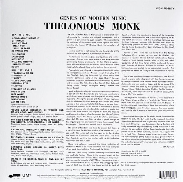 Thelonious Monk - Genius Of Modern Music Volume One (1951) - New LP Record 2022 Blue Note Germany 180 gram Vinyl - Jazz / Bop