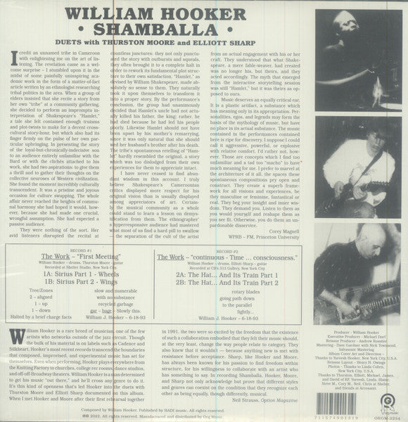 William Hooker, Thurston Moore And Elliott Sharp – Shamballa (Duets 1993) - New 2 LP Record Store Day 2023 ORG Music RSD Vinyl - Jazz / Avantgarde / Free Improvisation - Shuga Records