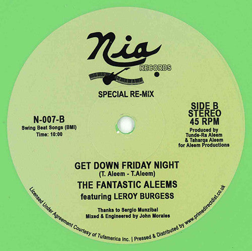 The Fantastic Aleems Featuring Leroy Burgess – Get Down Friday Night (1982) - New 12" Single Record Store Day 2023 NIA UK Green Vinyl - Disco / Boogie - Shuga Records