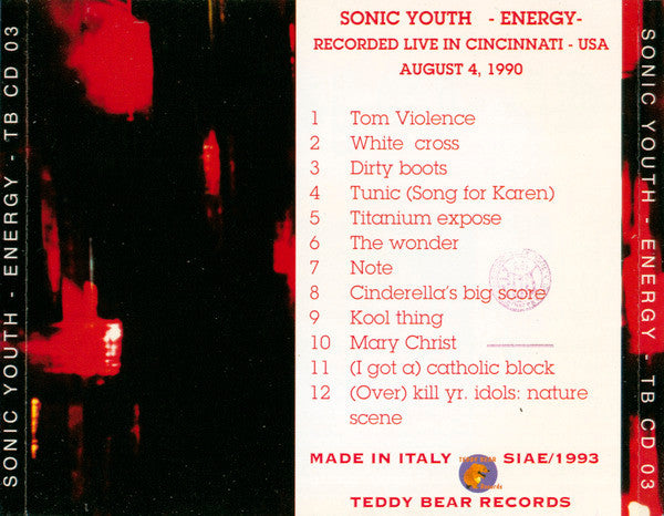 Sonic Youth - Energy - VG+ CD 1993 Teddy Bear Records Italy RARE Unofficial - Alternative Rock