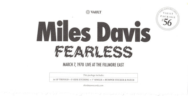 Miles Davis - Fearless (March 7, 1970 Live At The Fillmore East) - New 3 LP Record 2023 Third Man Records Vault 56 Pink, Red, Maroon Vinyl, Patch, Sticker, 7" & Insert - Jazz / Fusion