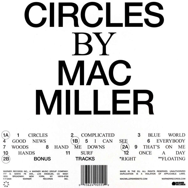 Mac Miller - Circles - Mint- 2 LP Record 2020 Warner REMember Music Rare Black Vinyl - Hip Hop - Shuga Records