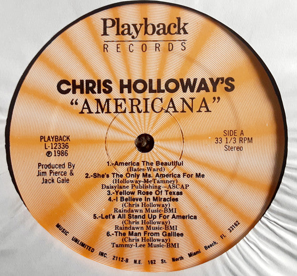 Chris Holloway - Americana VG+ LP Record 1986 Playback USA Private Press Vinyl - Country