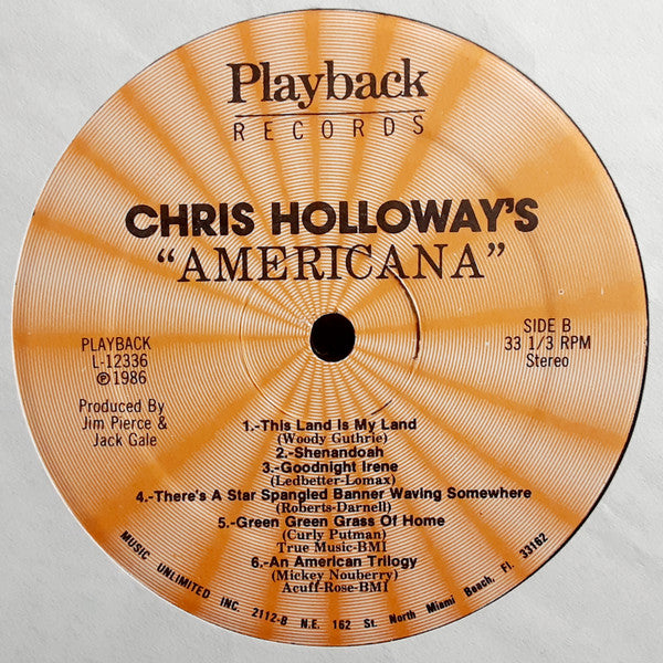 Chris Holloway - Americana VG+ LP Record 1986 Playback USA Private Press Vinyl - Country