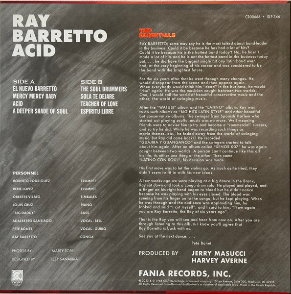 Ray Barretto - Acid (1968) - New LP Record 2024 Fania Vinyl Me Please Orange Smoke 180 gram Vinyl - Latin / Boogaloo / Salsa / Guaguancó