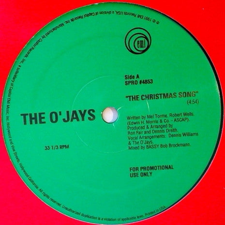 The O'Jays – The Christmas Song - Mint- 12" Single Record 1991 EMI USA Promo Red Vinyl - Holiday / Soul / R&B - Shuga Records