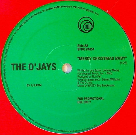 The O'Jays – The Christmas Song - Mint- 12" Single Record 1991 EMI USA Promo Red Vinyl - Holiday / Soul / R&B - Shuga Records