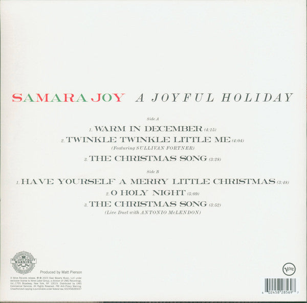 Samara Joy – A Joyful Holiday - New EP Record 2023 Verve Vinyl - Holiday / Christmas - Shuga Records