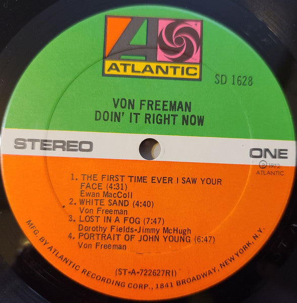 Von Freeman - Doin' It Right Now - VG+ LP Record 1972 Atlantic USA Original Vinyl - Jazz / Post Bop