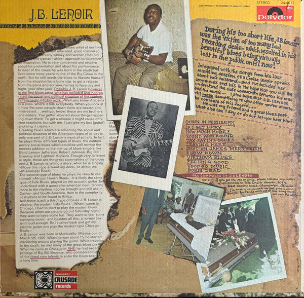 J.B. Lenoir - J.B. Lenoir - VG+ LP Record (VG- Cover) 1970 Polydor Crusade USA Original Vinyl - Country Blues - Shuga Records