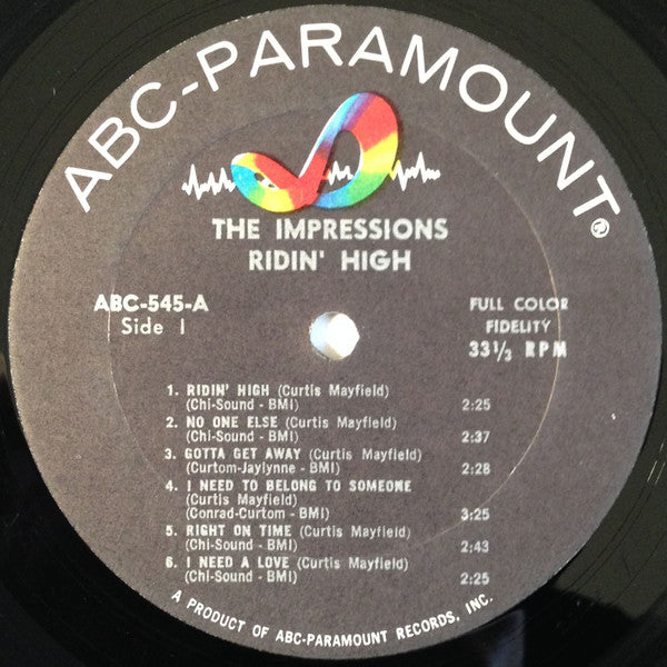 The Impressions - Ridin' High - VG LP Record 1966 ABC-Paramount USA Mono Original Vinyl - Soul / Rhythm & Blues - Shuga Records