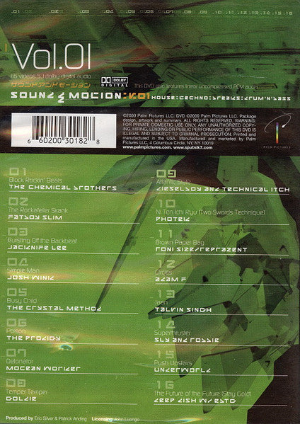 Various - Sound & Motion Vol. 1 - VG+ 2000 Palm Pictures USA DVD Compilation - Electronic House Breaks Drum n Bass