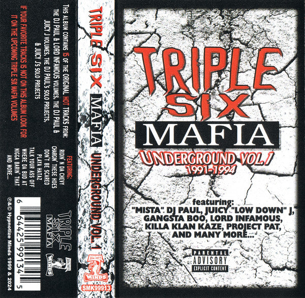 Triple Six Mafia - Underground Vol. 1 (1991-1994)(1999) - New Cassette 2024 Hypnotize Minds USA Tape (666 copies made) - Hip Hop / Horrorcore - Shuga Records