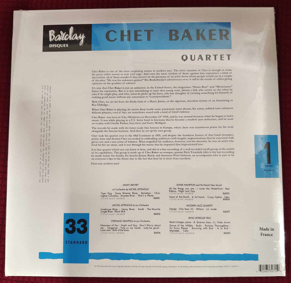 Chet Baker Quartet - Chet Baker Quartet (1955) - New LP Record 2024 Barclay France Vinyl - Cool Jazz / Bop