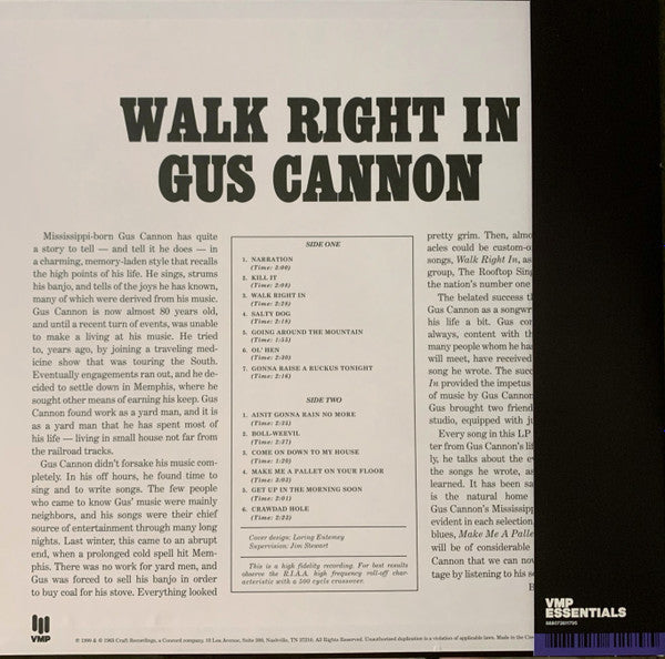 Gus Cannon - Walk Right In (1963) - New LP Record 2024 Stax Craft Recordings Vinyl Me Please Yellow 180 gram Vinyl & Art Print - Country Blues / Memphis Blues - Shuga Records