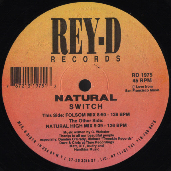 Natural - Switch - VG+ 12" Single Record 1994 Rey-D USA Vinyl - Chicago House / Deep House