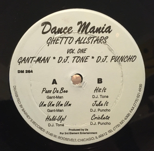 Gant-Man / D.J. Tone / D.J. Puncho - Ghetto Allstars Vol. One - VG- (low grade) 12" Single Record 1988 Dance Mania USA Original Vinyl - Chicago Ghetto House / Juke