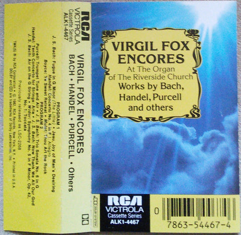 Virgil Fox - Virgil Fox Encores - Used Cassette 1982 RCA Tape - Baroque / Classical