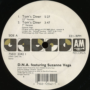 D.N.A. Featuring Suzanne Vega - Tom's Diner - Mint- 12" Single Record 1990 A&M USA translucent Smoky Black Vinyl - Breakbeat / Downtempo - Shuga Records