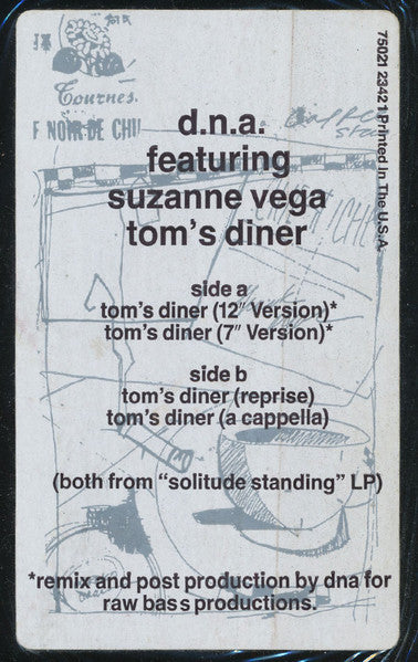 D.N.A. Featuring Suzanne Vega - Tom's Diner - Mint- 12" Single Record 1990 A&M USA translucent Smoky Black Vinyl - Breakbeat / Downtempo - Shuga Records