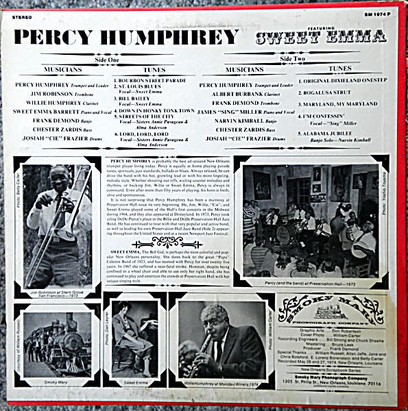 Percy Humphrey Featuring Sweet Emma - Living New Orleans Jazz - 1974 - New LP Record 1974 Smoky Mary USA Vinyl - Jazz / Dixieland