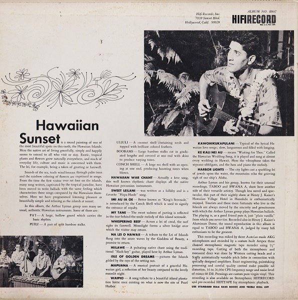 Arthur Lyman - Hawaiian Sunset - VG+ LP Record 1958 HiFi USA Vinyl - Jazz / Pacific / Exotica / Space-Age - Shuga Records