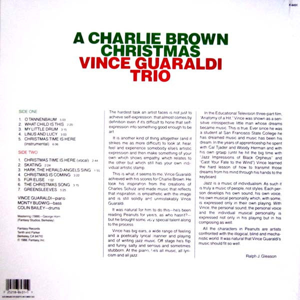 Vince Guaraldi Trio - A Charlie Brown Christmas (1965) - Mint- LP Record (VG Cover) 1988 Fantasy USA Vinyl - Soundtrack / Holiday - Shuga Records