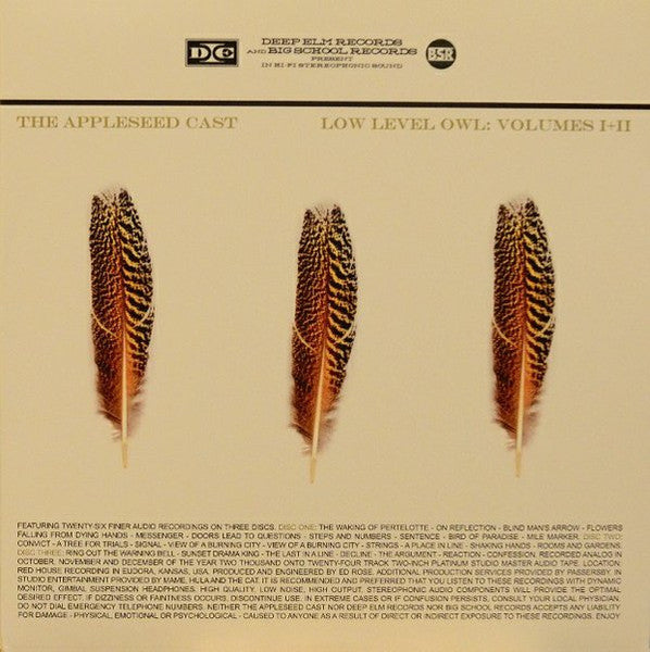 The Appleseed Cast – Low Level Owl: Volumes I + II - Mint- 3 LP Record (VG+ cover) 2012 Big School Deep Elm Gold Vinyl - Alternative Rock / Emo / Post Rock - Shuga Records