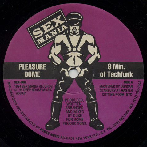 Pleasure Dome - 8 Min. Of Techfunk - VG+ 12" Single Record 1994 Sex Mania USA Vinyl - House / Tech House - Shuga Records