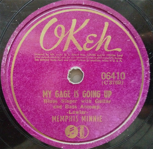 Memphis Minnie - My Gage Is Going Up / In My Girlish Days - VG- 10" 78 RPM Record 1956 Okeh USA Shellac - Blues